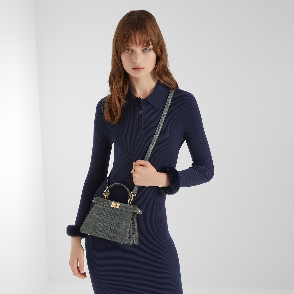FENDI Peekaboo ISeeU Petite Mercury blue lizard leather bag - Image 4